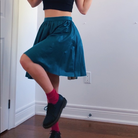 Vegan Leather Midi Skirt in Turquoise - Picture 3 of 5